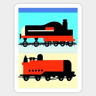 POPART COMIC STYLE RED AND BLACK STEAM TRAINS Sticker